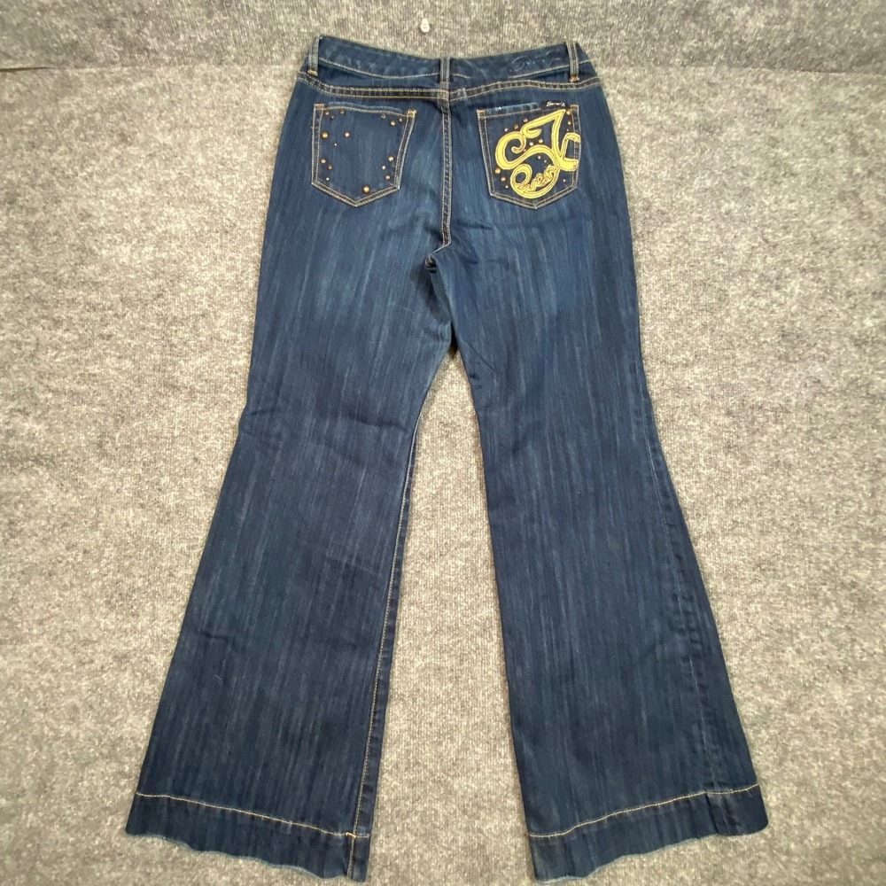 Seven7 Studio Women Dark Wash Flare Jeans Embroidered Back Pocket Size 8